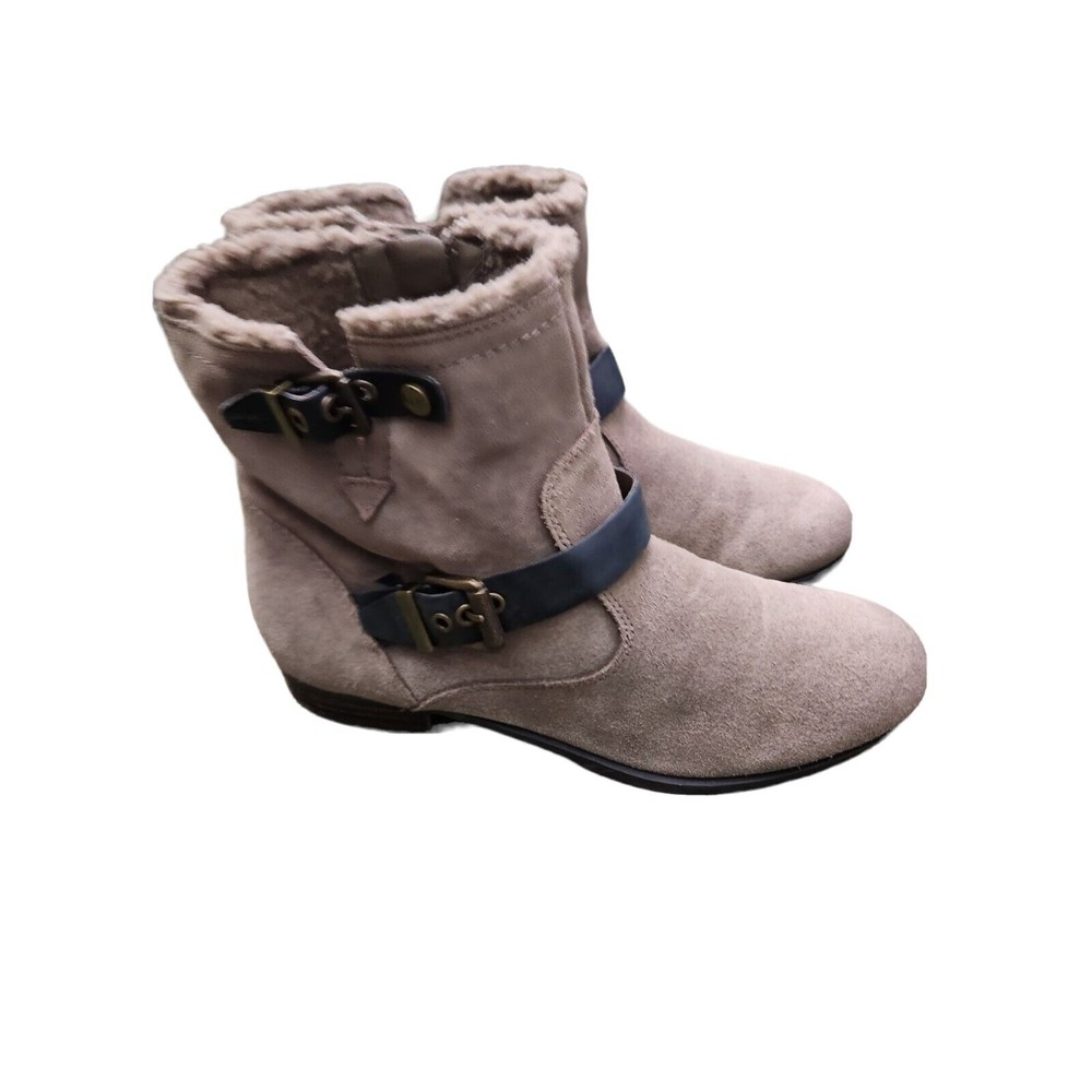 Marc Fisher Brown Suede Leather Fur Lined Women's Boots Buckle Strap Detail 8